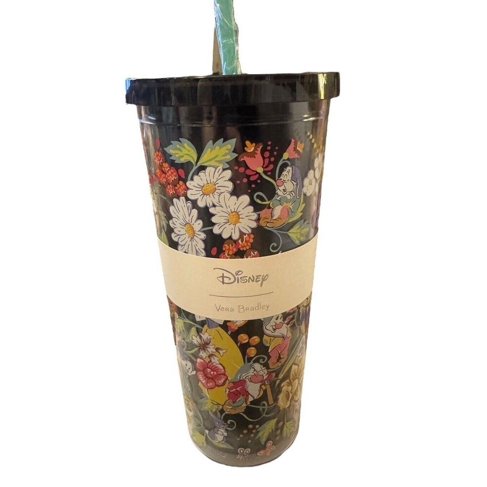 VERA BRADLEY DISNEY TUMBLER W/STRAW:NWT CLASSICS‎ Peter Pan Snow White Dwarfs